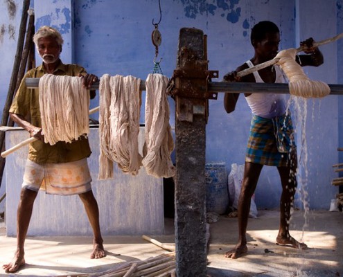 Wool being thoroughly cleansed in preparation for dyeing.
